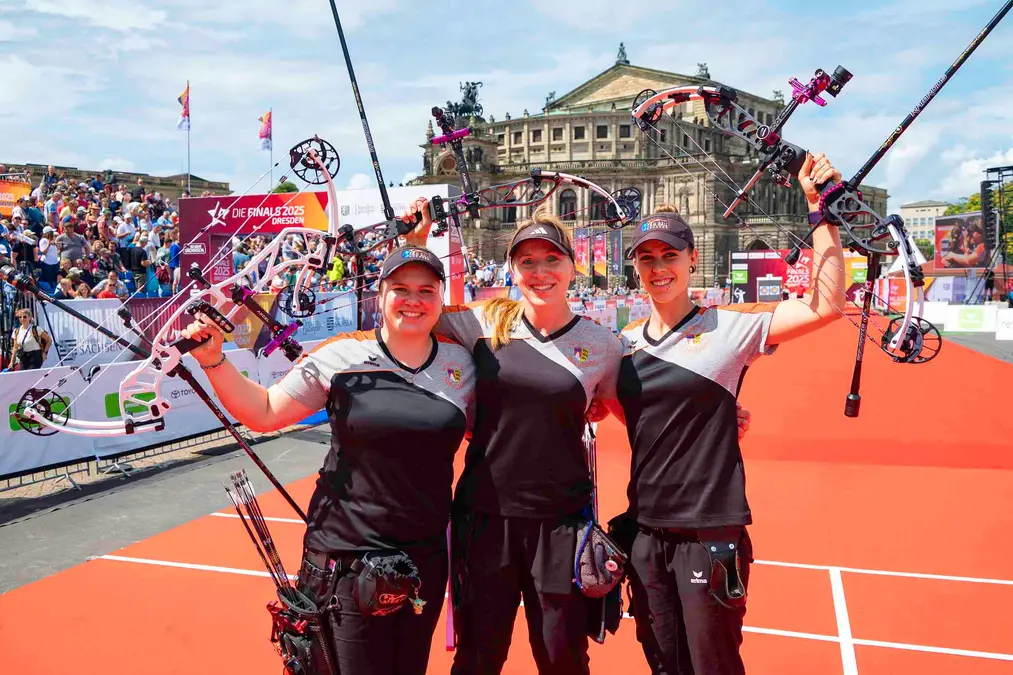 Damenteam der Oberallgäuer Gauschützen bei den Finals 2025 Dresden (v.L. Jennifer Walter, Katharina Raab, Marie Marquardt)