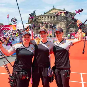 Damenteam der Oberallgäuer Gauschützen bei den Finals 2025 Dresden (v.L. Jennifer Walter, Katharina Raab, Marie Marquardt)